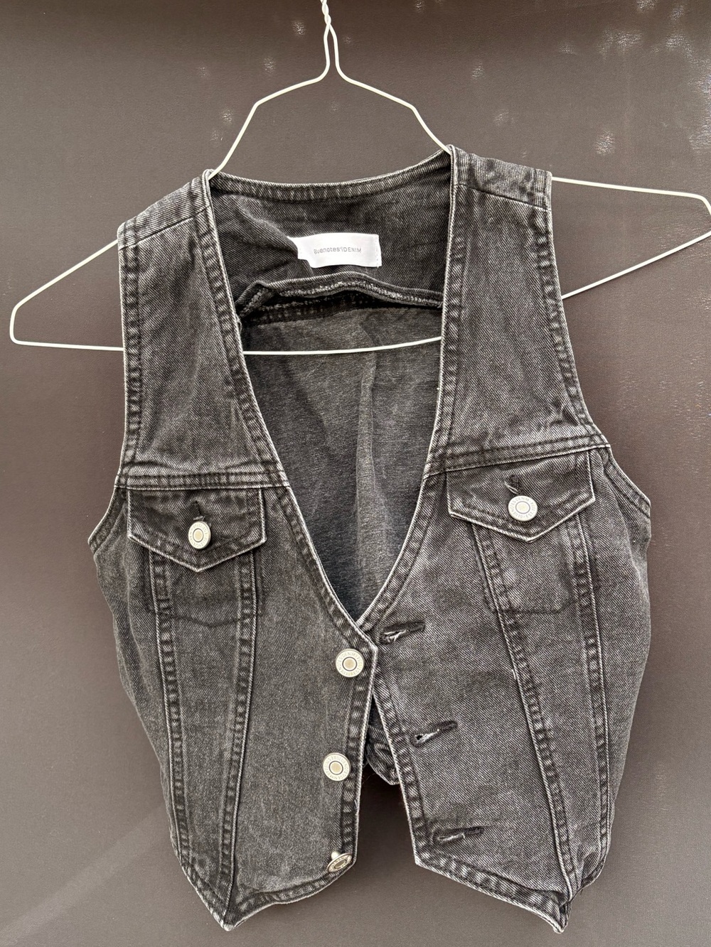 Dark Wash Denim Vest - Sleeveless Button Front